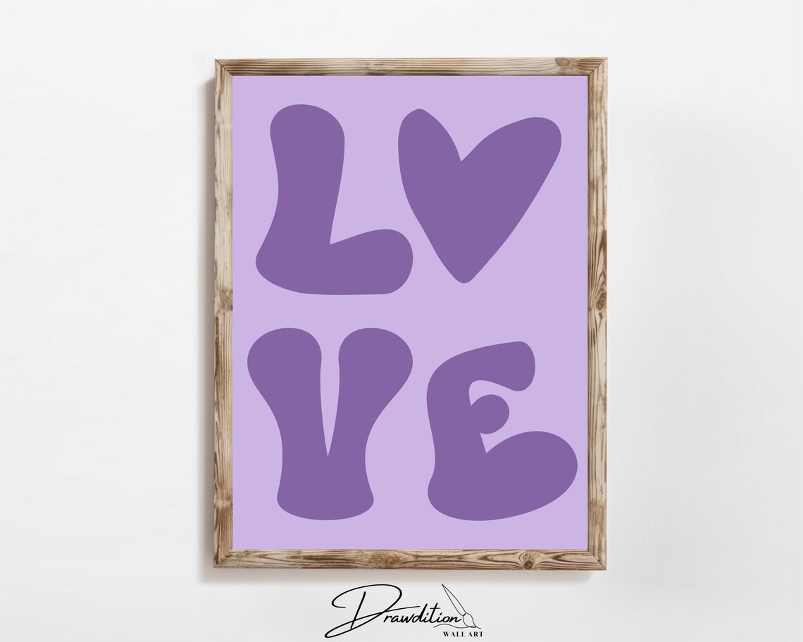 Love Wall Art Love Print Love Typography Heart Artwork Teen Wall Art Trendy Wall Art Lavender And Purple Preppy Dorm Poster