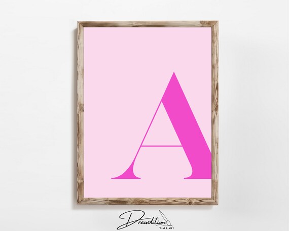 Pink Letter A Initial Monogram Art Poster for Preppy Dorm Room Decor