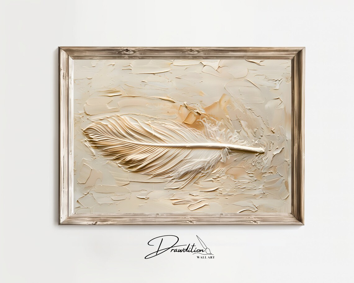 Beige Cream Feather Textured Impasto Minimalist Neutral Wall Art