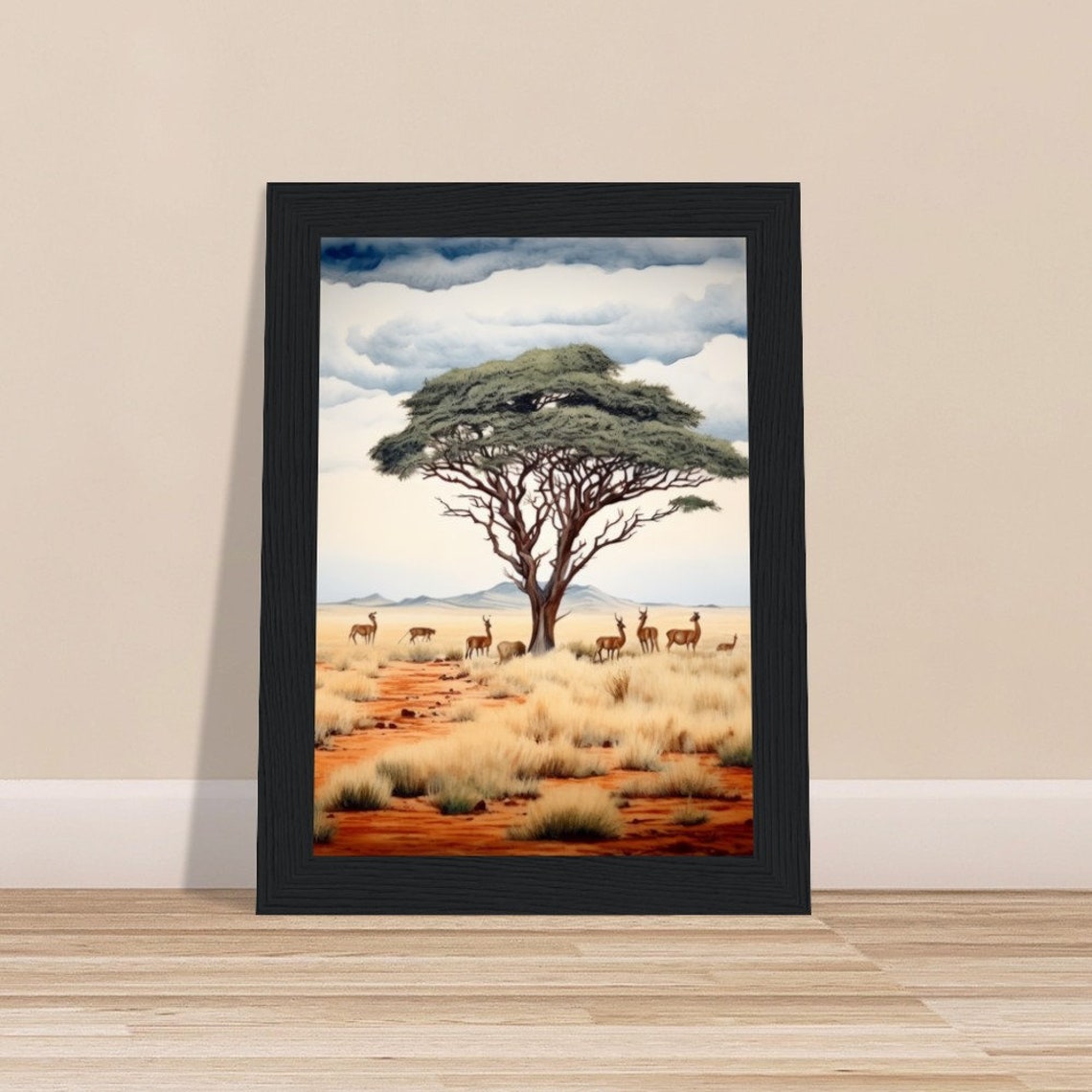 Etosha Namibia Acacia Savanna Antelope Herd Watercolor Travel Poster - Image 4
