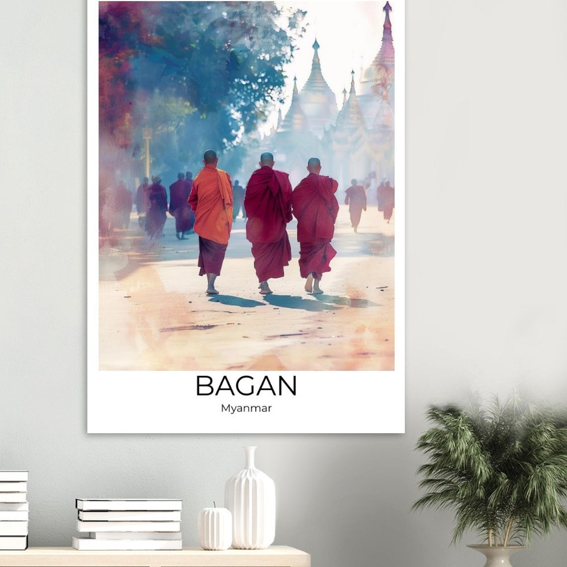 Bagan Myanmar Buddhist Monks Morning Walk Temple Road Poster - Image 3