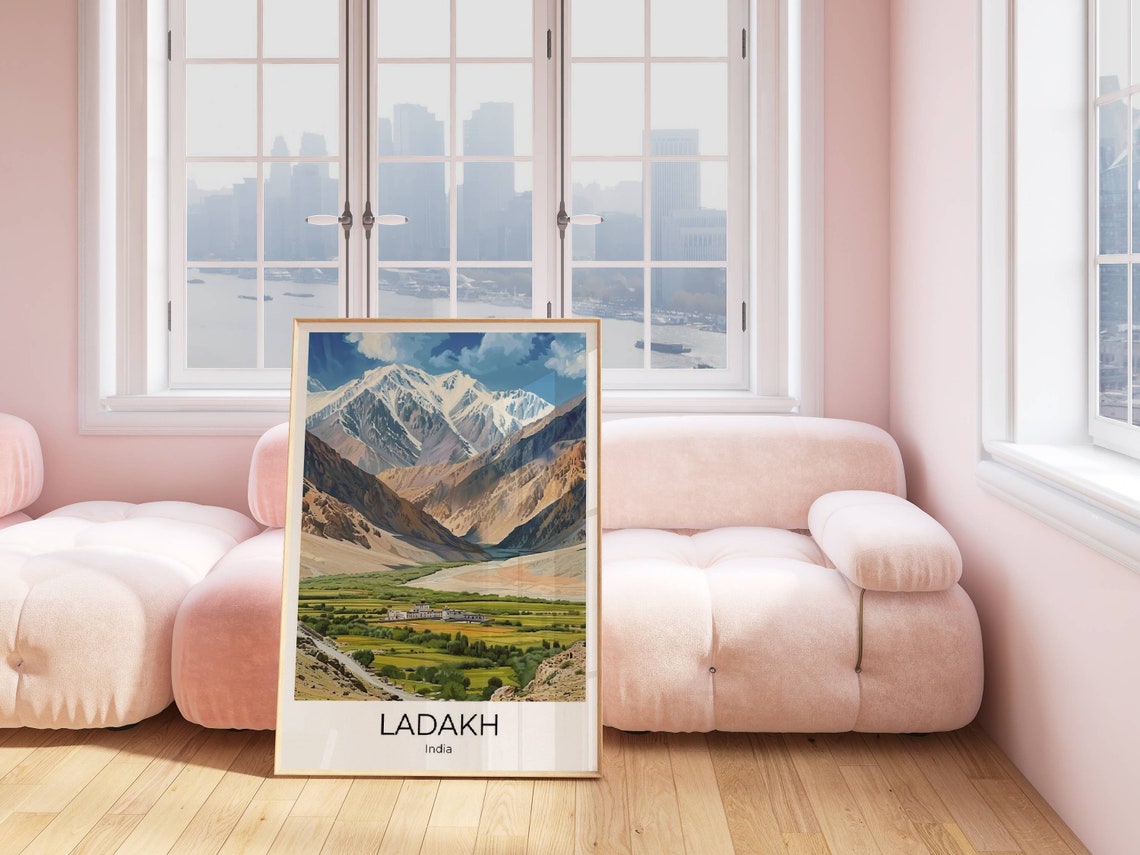 Ladakh India Himalayan Valley Monastery Snowy Peaks Travel Poster - Image 2