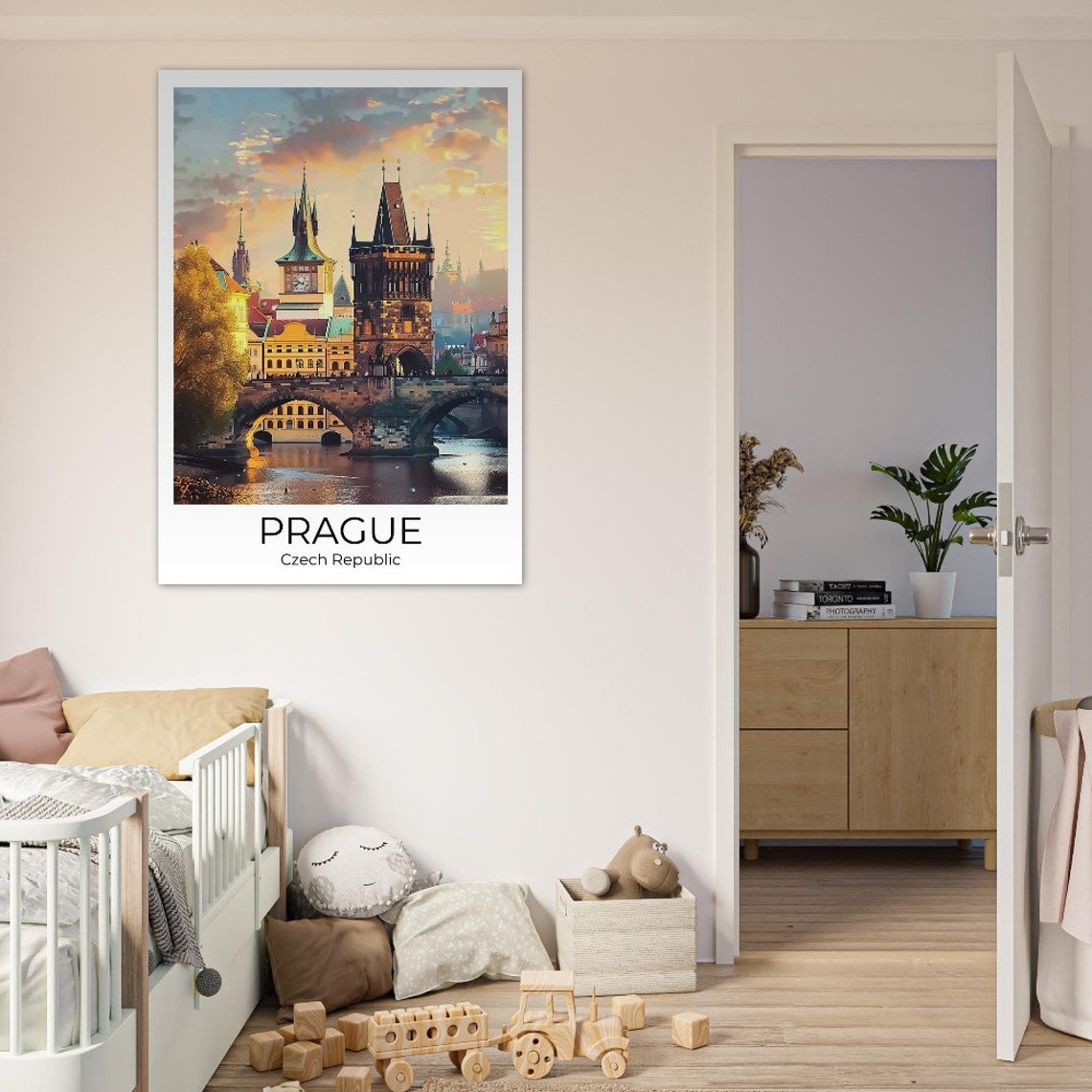 Prague Czech Republic Travel Poster Charles Bridge Sunset Towers Art - Image 2