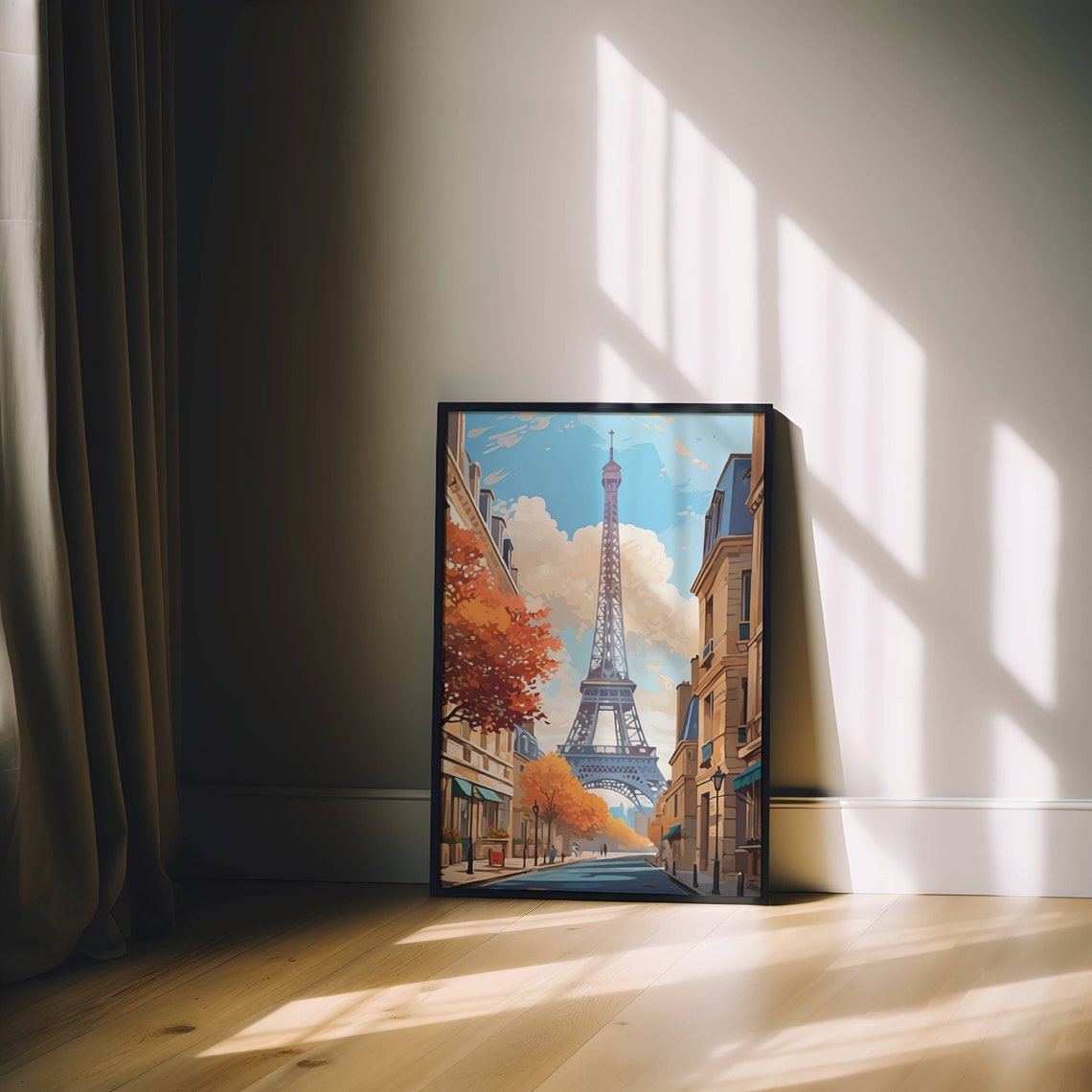 Paris France Eiffel Tower Autumn Street Haussmann Buildings Art Poster - Image 4