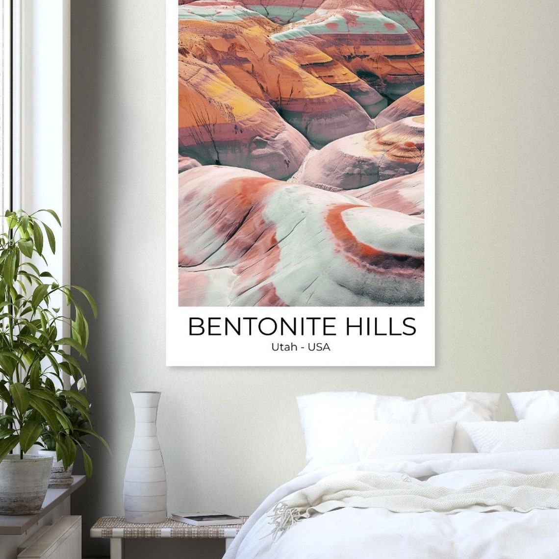 Bentonite Hills Utah Pastel Rainbow Striped Desert Travel Poster - Image 2