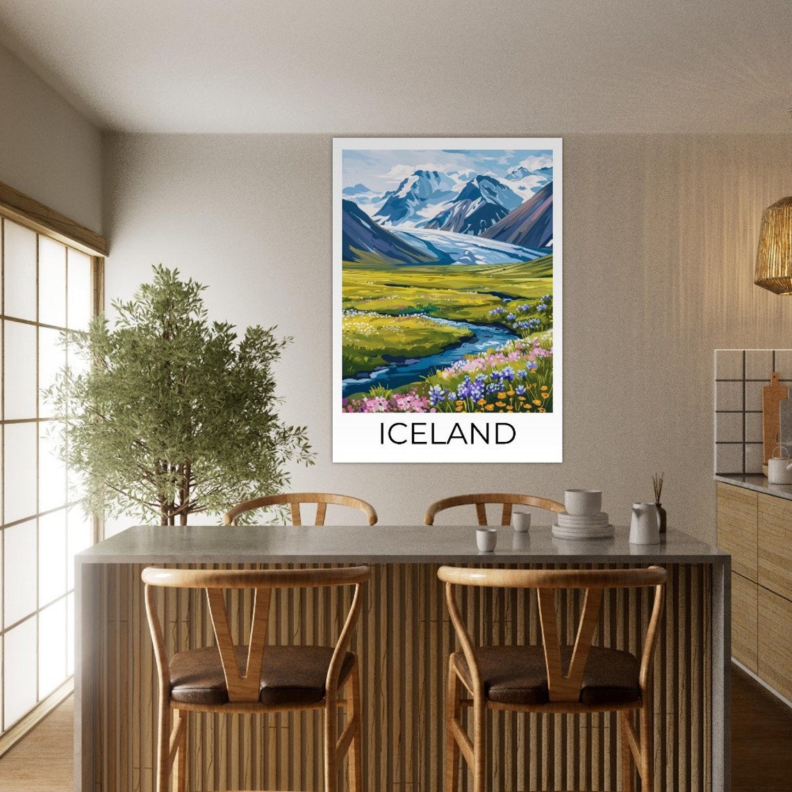 Iceland Summer Glacier Valley Wildflower Stream Landscape Poster - Image 3