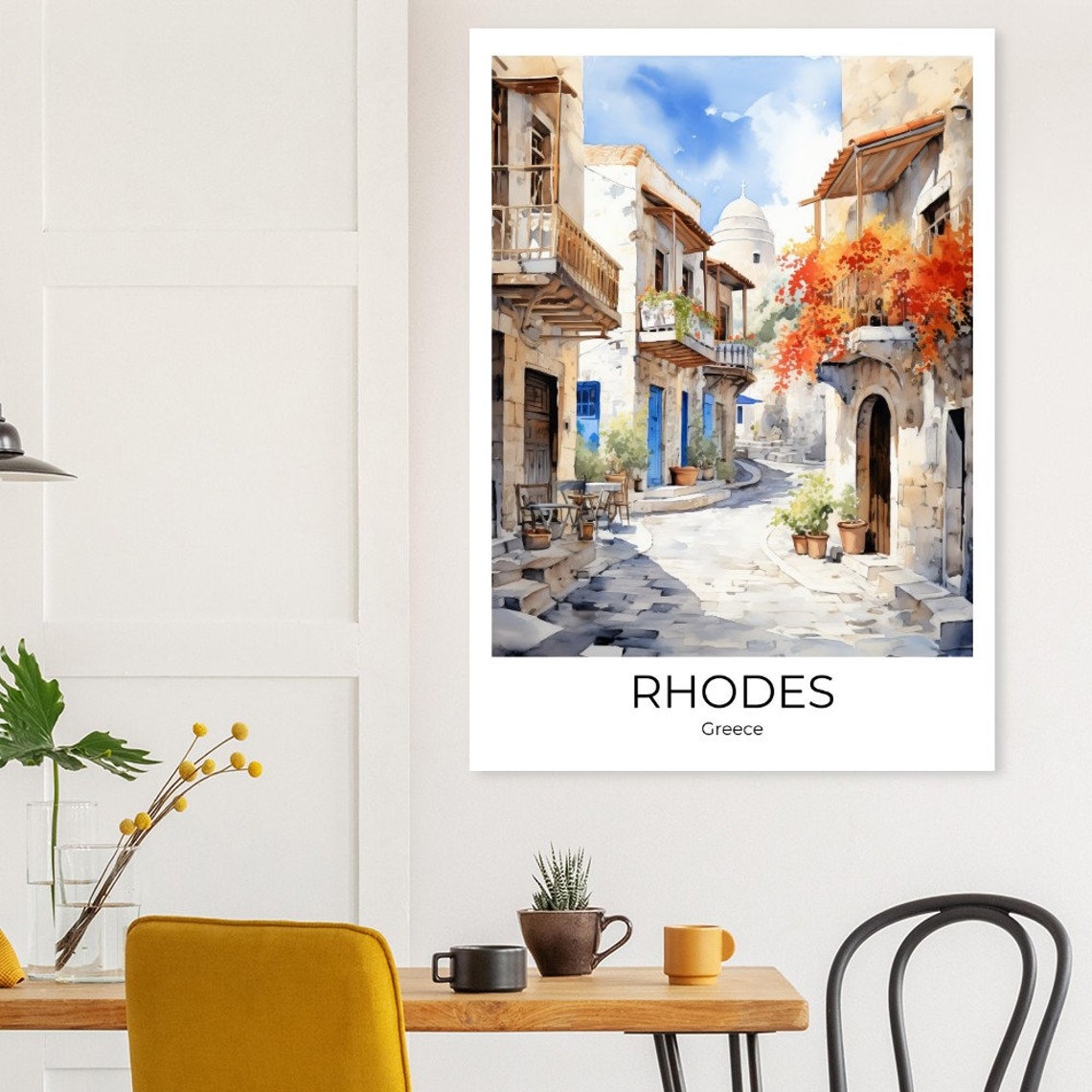 Old Town Rhodes Travel Poster Watercolor Travel Print Wall Art Fineart Print Rhodes Wallart Rhodes Gift - Image 3