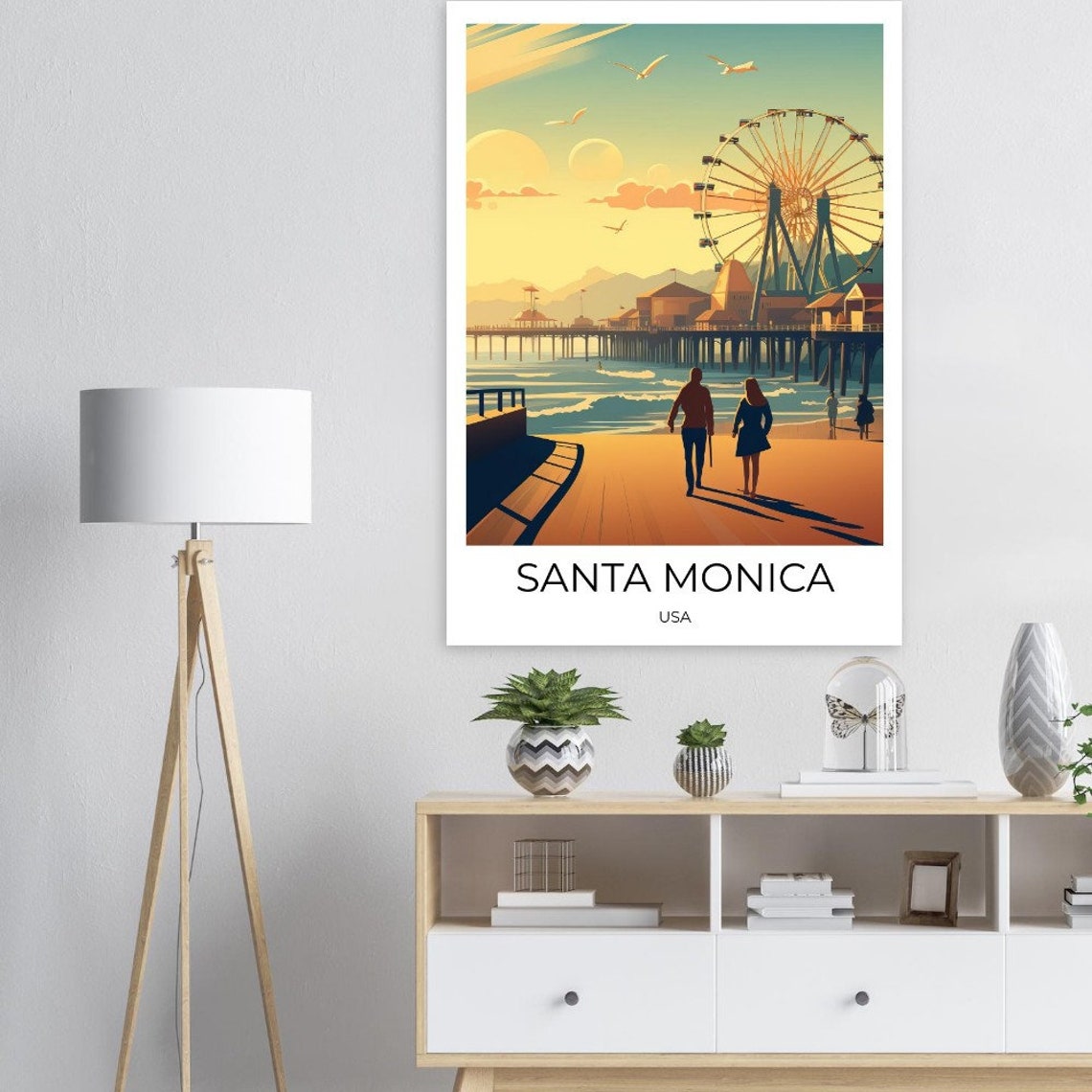 Santa Monica Usa Vintage Travel Poster Santa Monica Los Angeles Usa Travel Print Los Angeles Poster Los Angeles Vintage Poster - Image 2