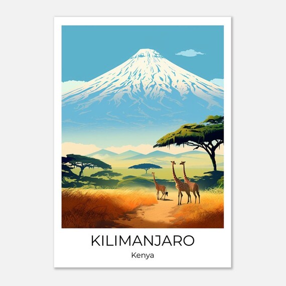 Kilimanjaro Travel Poster Kenya Wall Art Africa Travel Print Kilimanjaro Kenya Wall Decoration