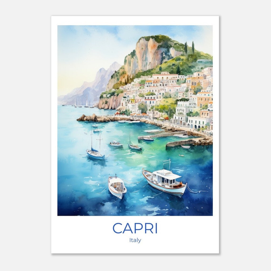 Capri Travel Poster Italy Gift Capri Travel Poster Watercolor Travel Print Capri Capri Travel Souvenir Capri Wall Decoration Italy Print - Image 3