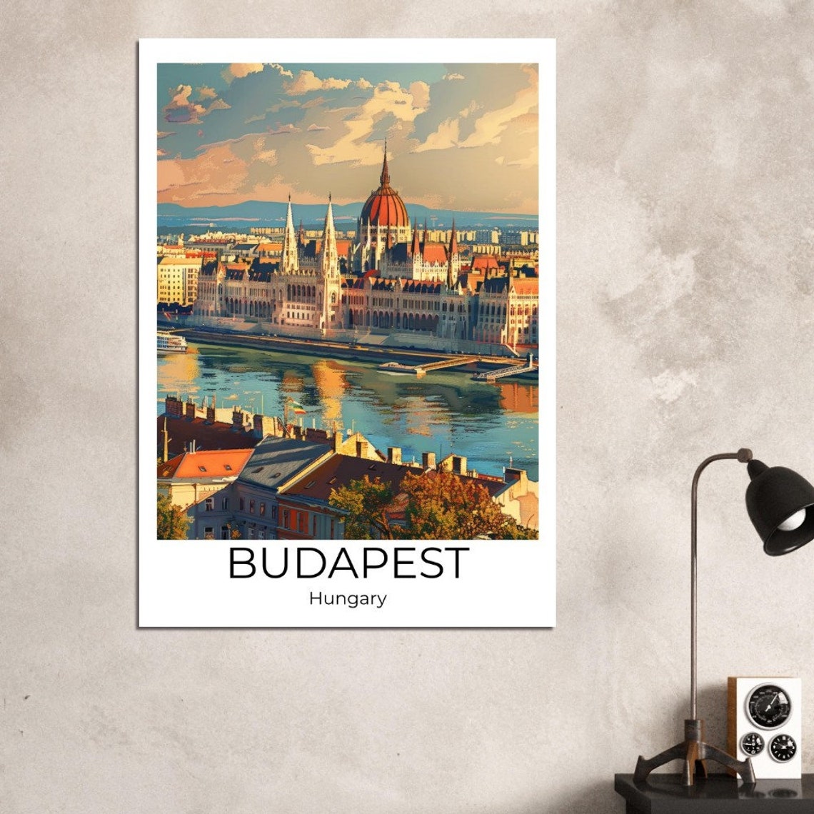 Budapest Hungary Travel Poster Danube Parliament Building Sunset Art - Image 2