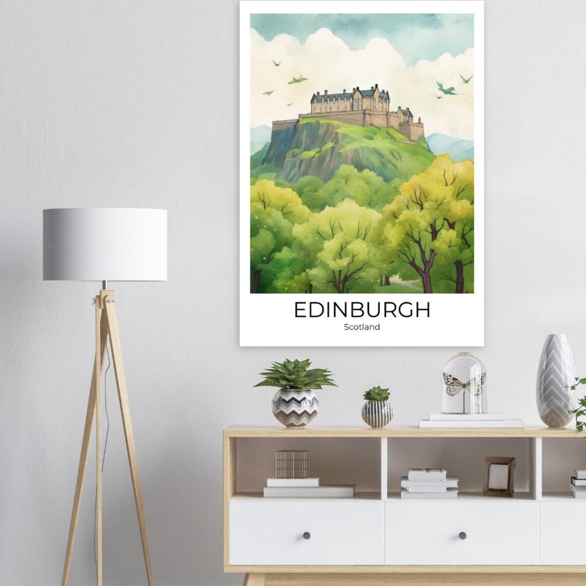 Edinburgh Castle Scotland Watercolor Rock Spring Trees Travel Poster - Image 2