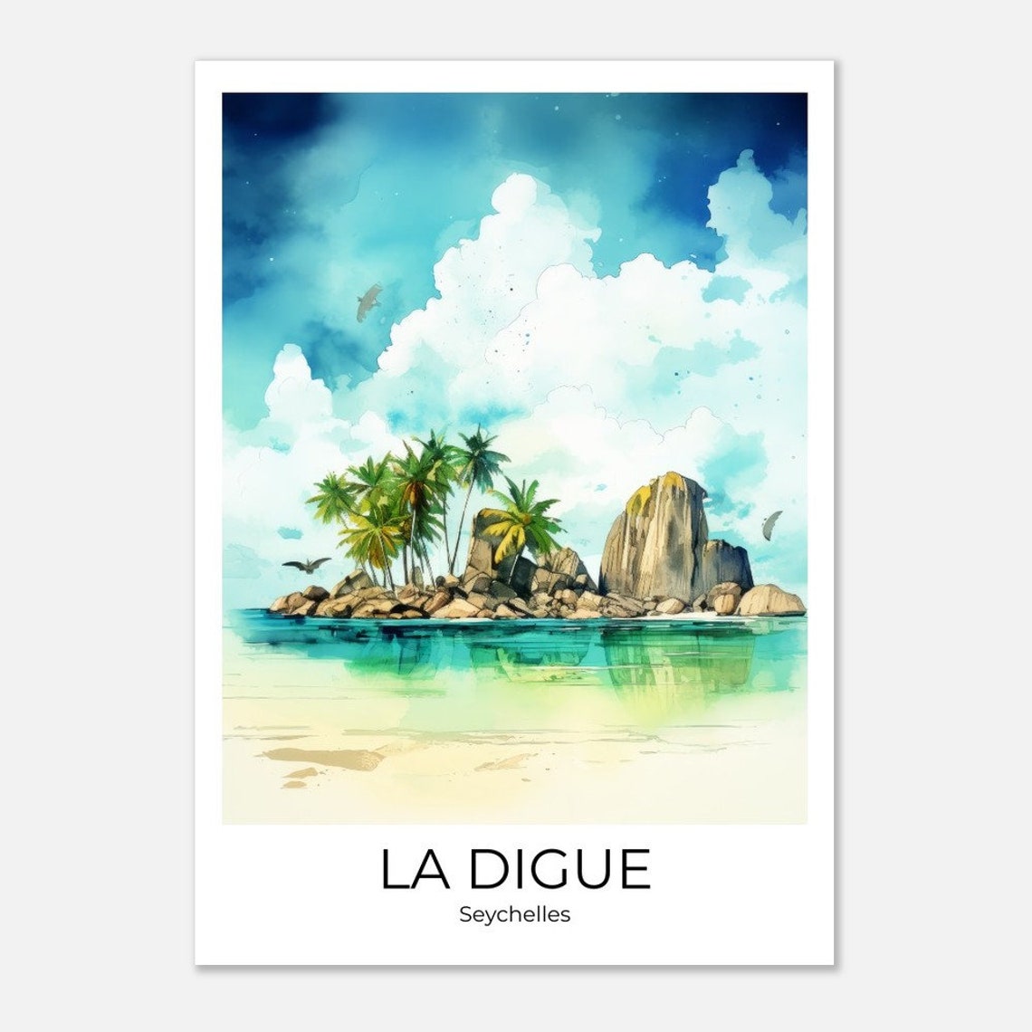 La Digue Seychelles Granite Rocks Palm Beach Tropical Travel Poster - Image 3