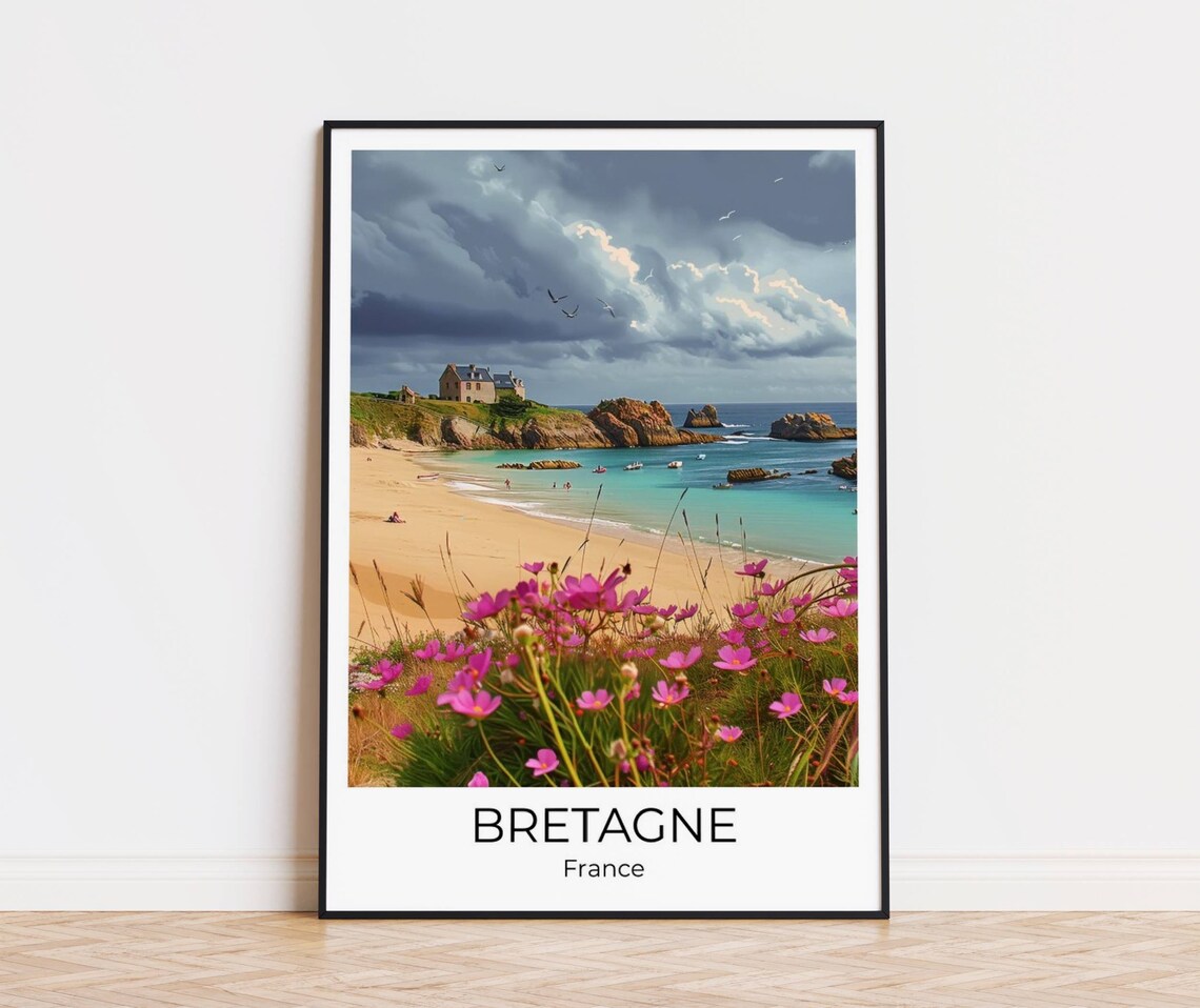 Bretagne France Plage des Amiets Beach Flowers Travel Poster