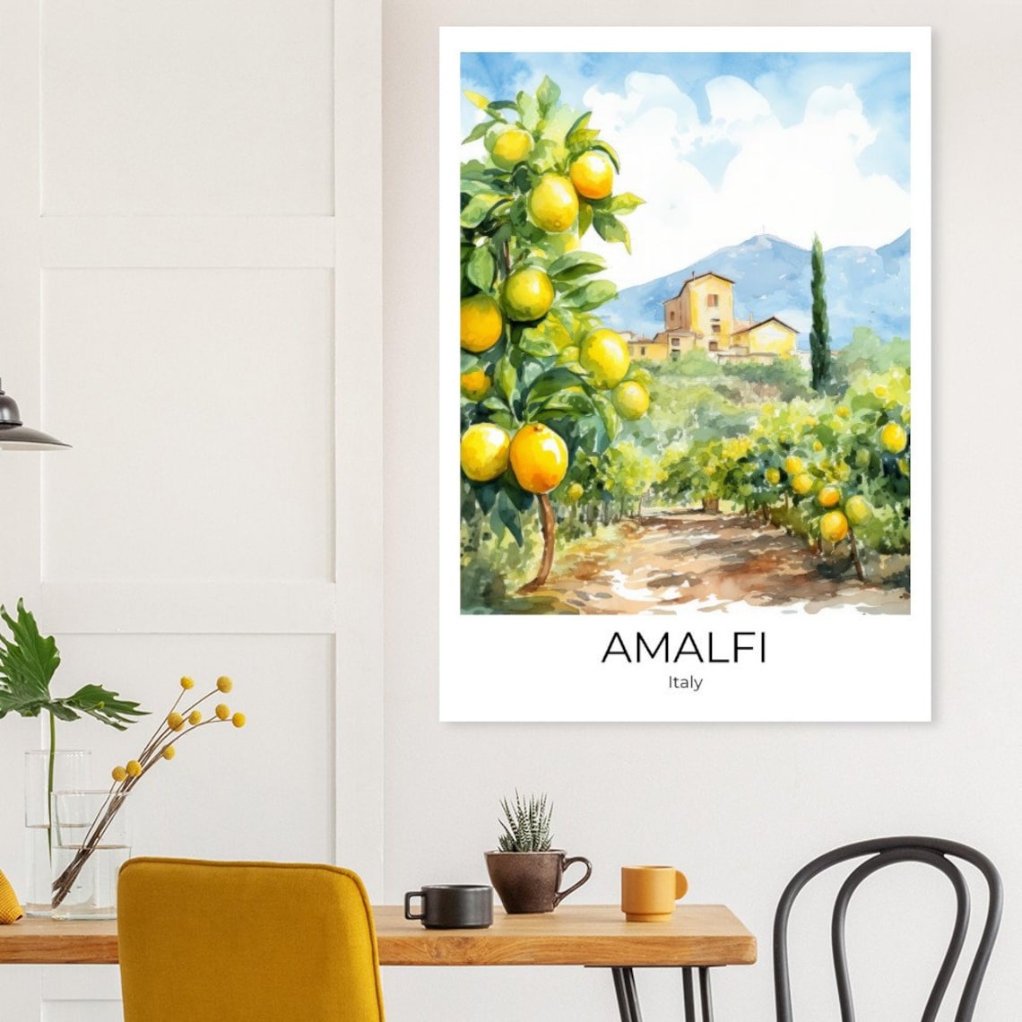 Amalfi Italy Lemon Grove Villa Mountain Watercolor Travel Poster - Image 2