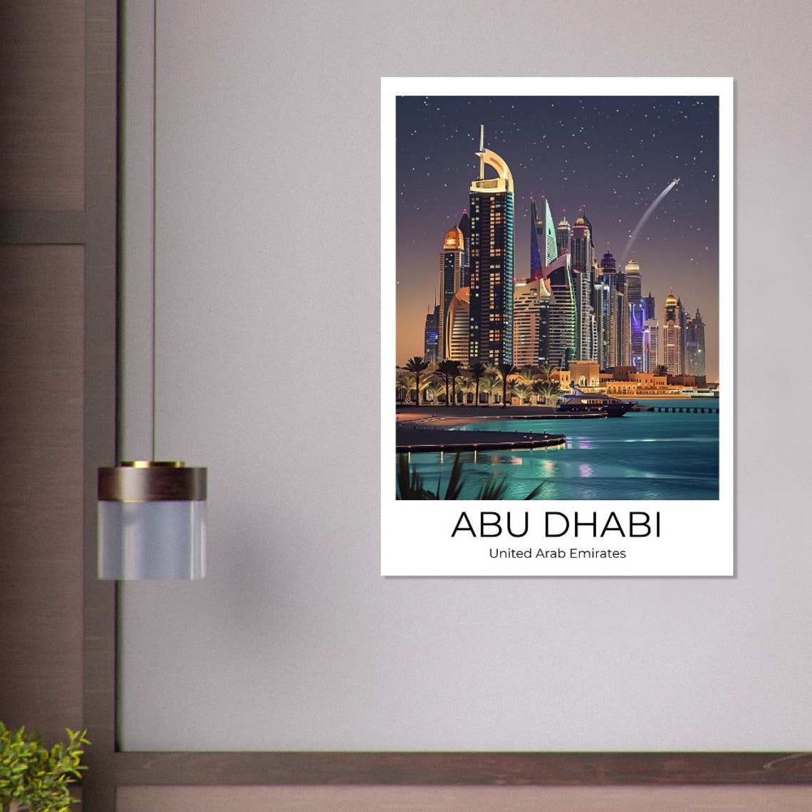 Abu Dhabi Marina Night with Luxury Yacht Starry Sky Travel Poster - Image 3