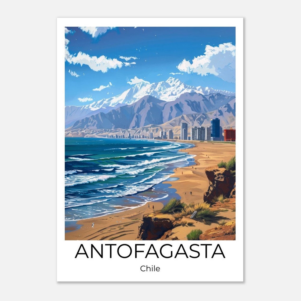 Antofagasta Chile Beach City Skyline Mountain Coast Travel Poster - Image 2