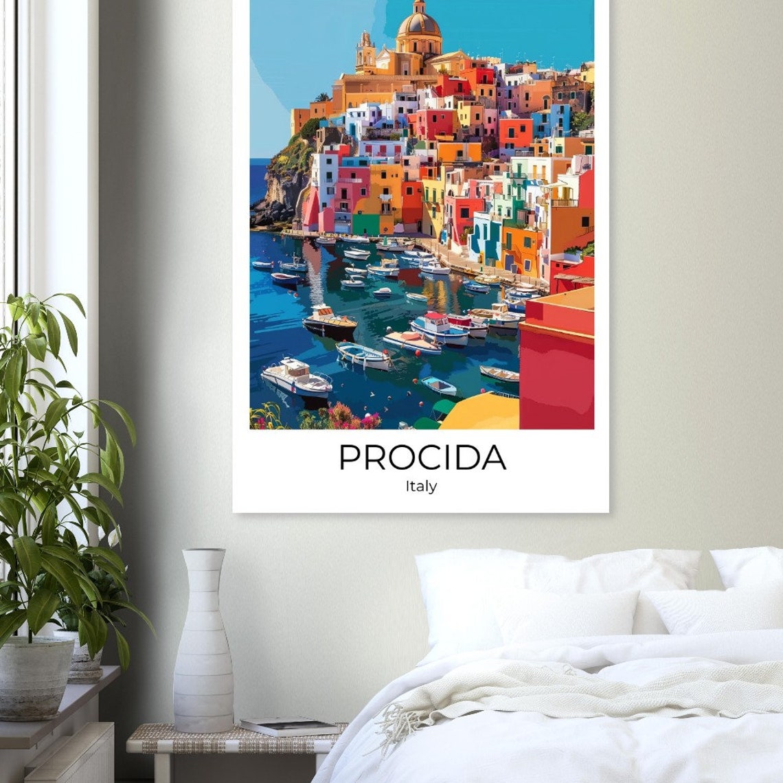 Procida Italy Colorful Harbor Boats Corricella Marina Travel Poster - Image 3