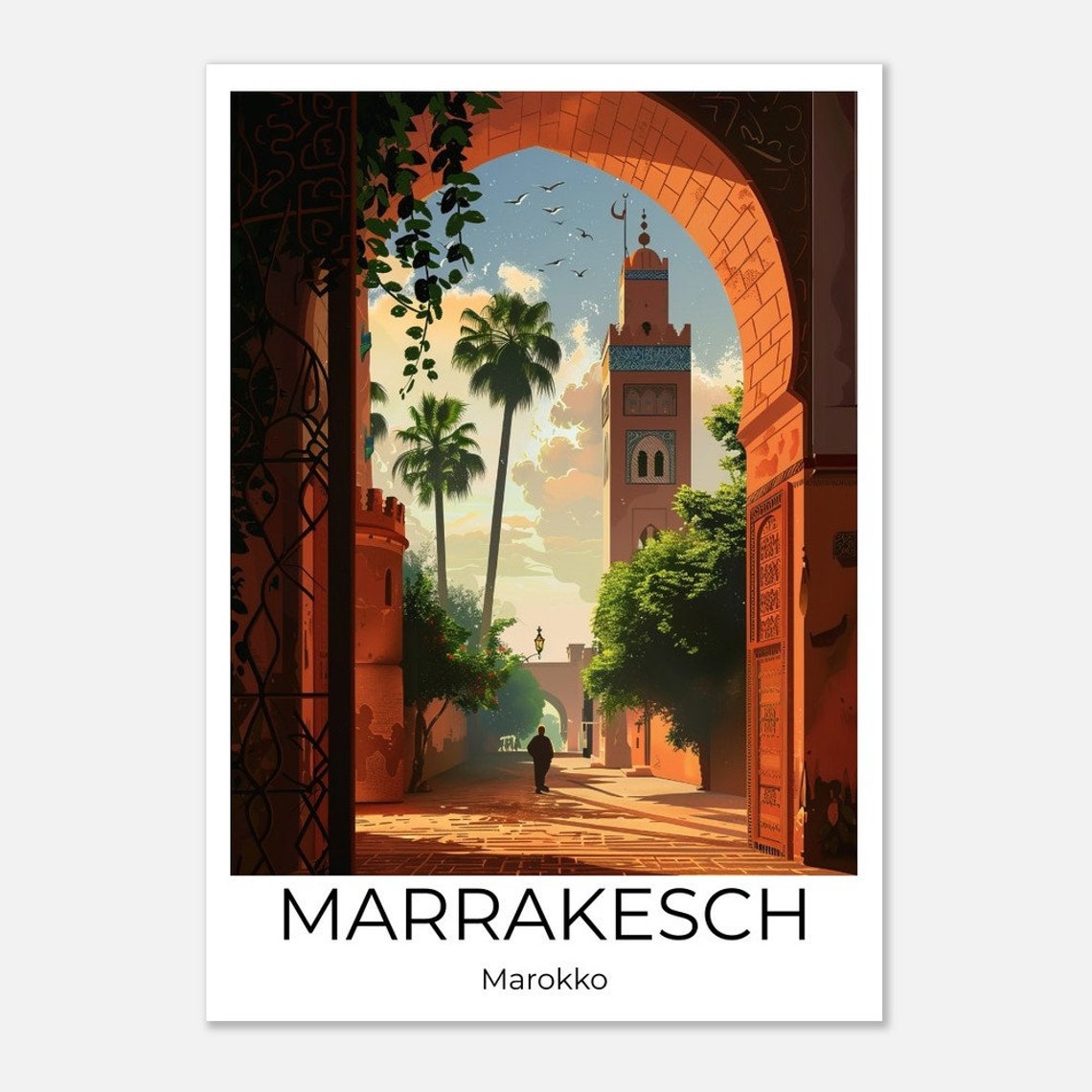 Marrakech Minaret Travel Poster Morocco Sunset Archway Scene Art - Image 4
