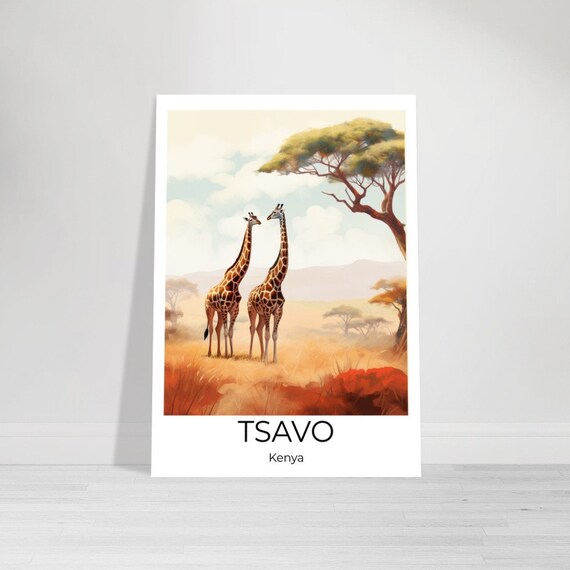 Tsavo National Park Watercolor Travel Poster Kenya Wall Art Africa Travel Print Kenya Kenya Wall Decoration