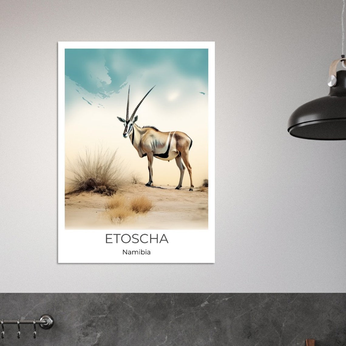Etosha Namibia Desert Oryx Wildlife Watercolor Art Travel Poster - Image 4