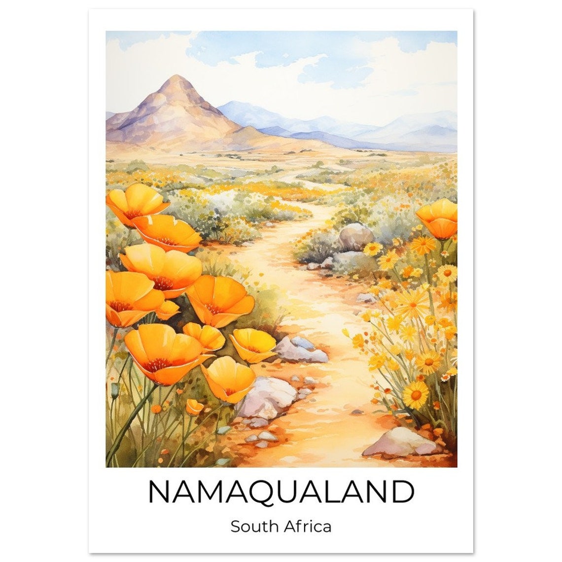 Namaqualand South Africa Watercolor Wildflower Trail Travel Poster - Image 2