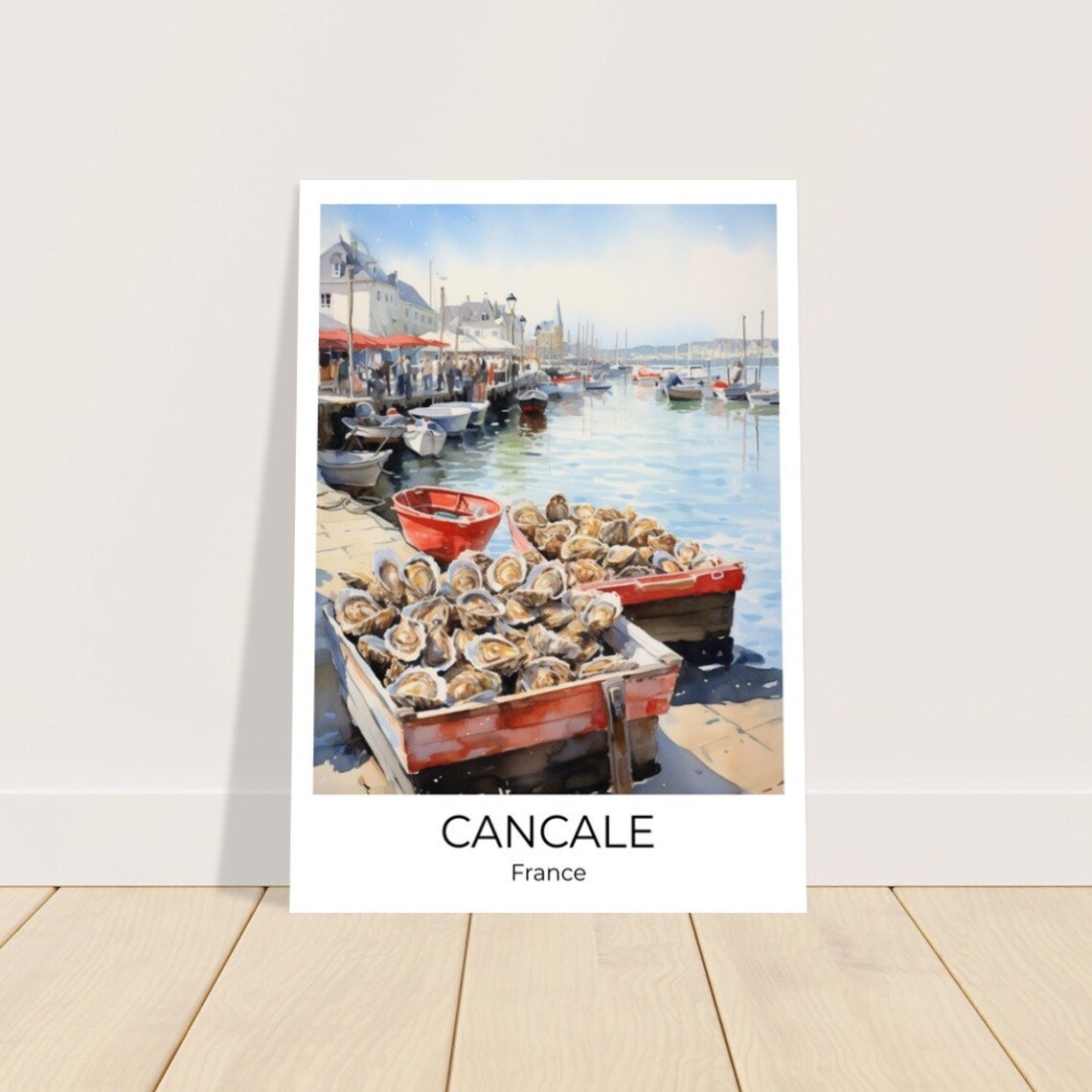 Cancale Watercolor Travel Poster Cancale Wall Art France Travel Print Cancale Oyster Market Wall Decoration