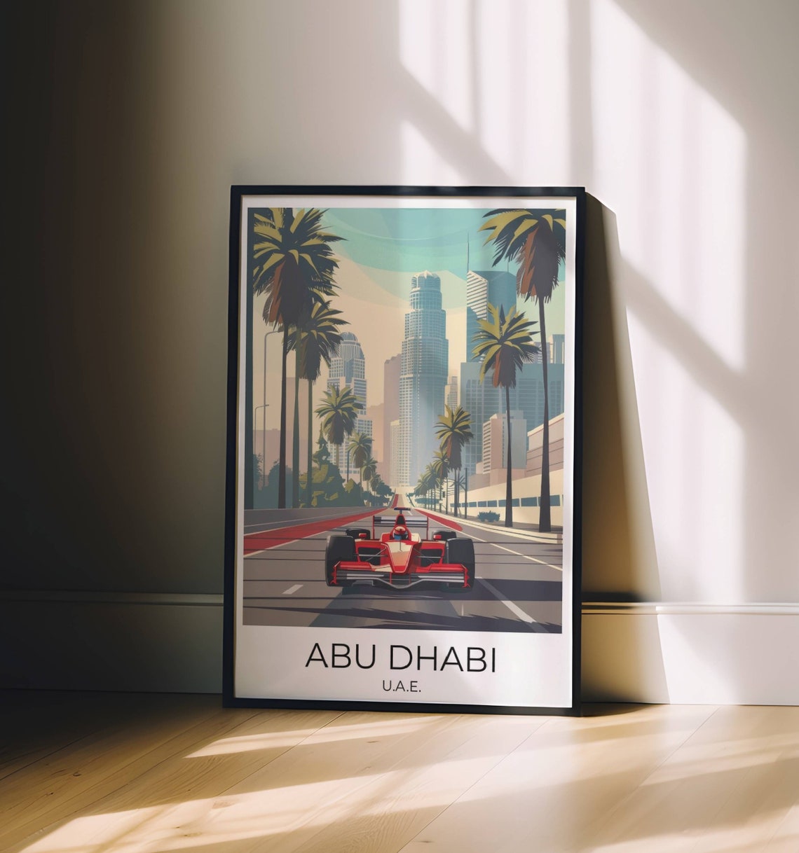 Abu Dhabi UAE Formula 1 Race Car Palm Boulevard Racing Poster - Image 5