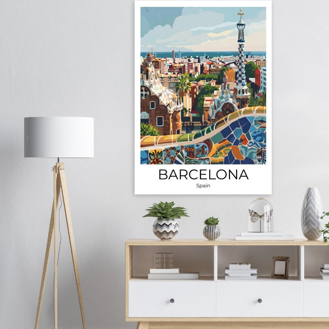 Barcelona Spain Park Guell Mosaic Terrace Modernist Art Poster - Image 4