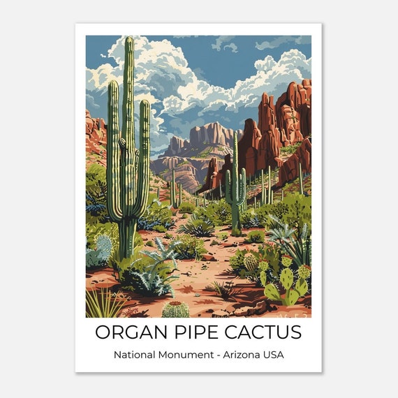 Organ Pipe National Monument National Park Usa Travel Poster Organ Pipe Wall Art Arizona Travel Print Arizona Organ Pipe Wall Decoration