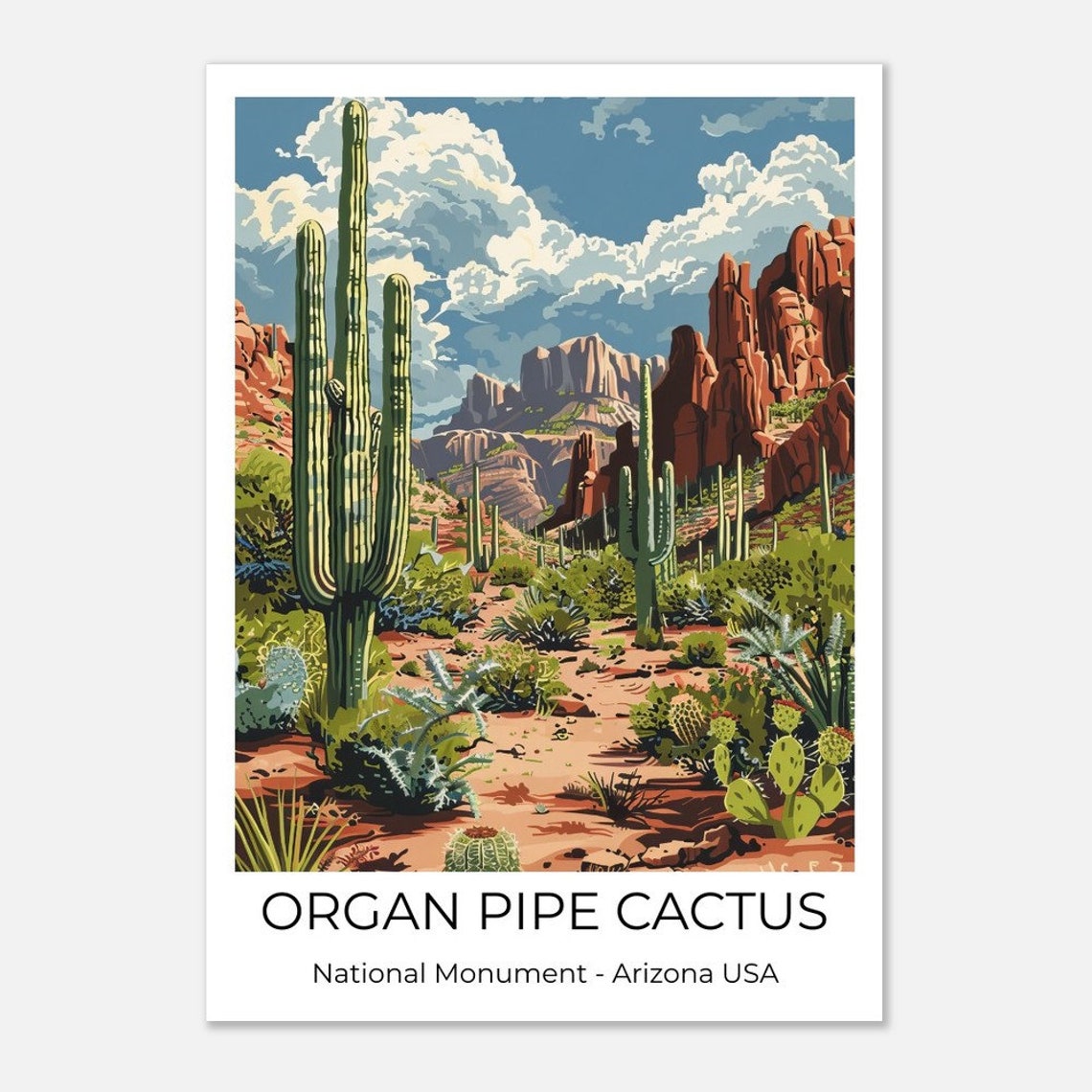 Organ Pipe Cactus National Monument Poster Arizona Saguaro Desert Art