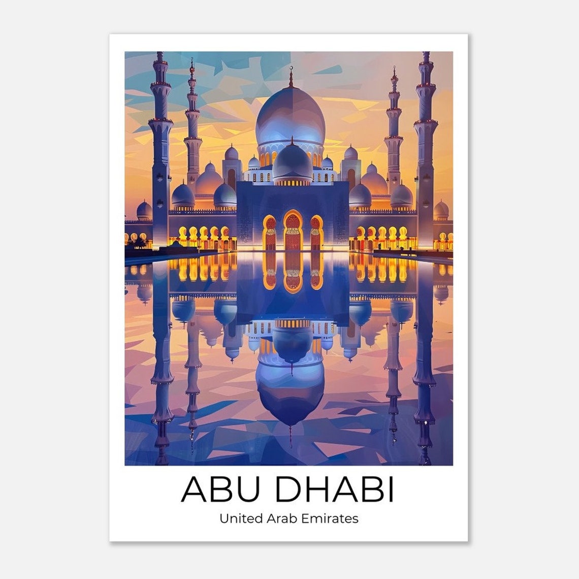 Abu Dhabi Grand Mosque Geometric Sunset Reflection Art Poster