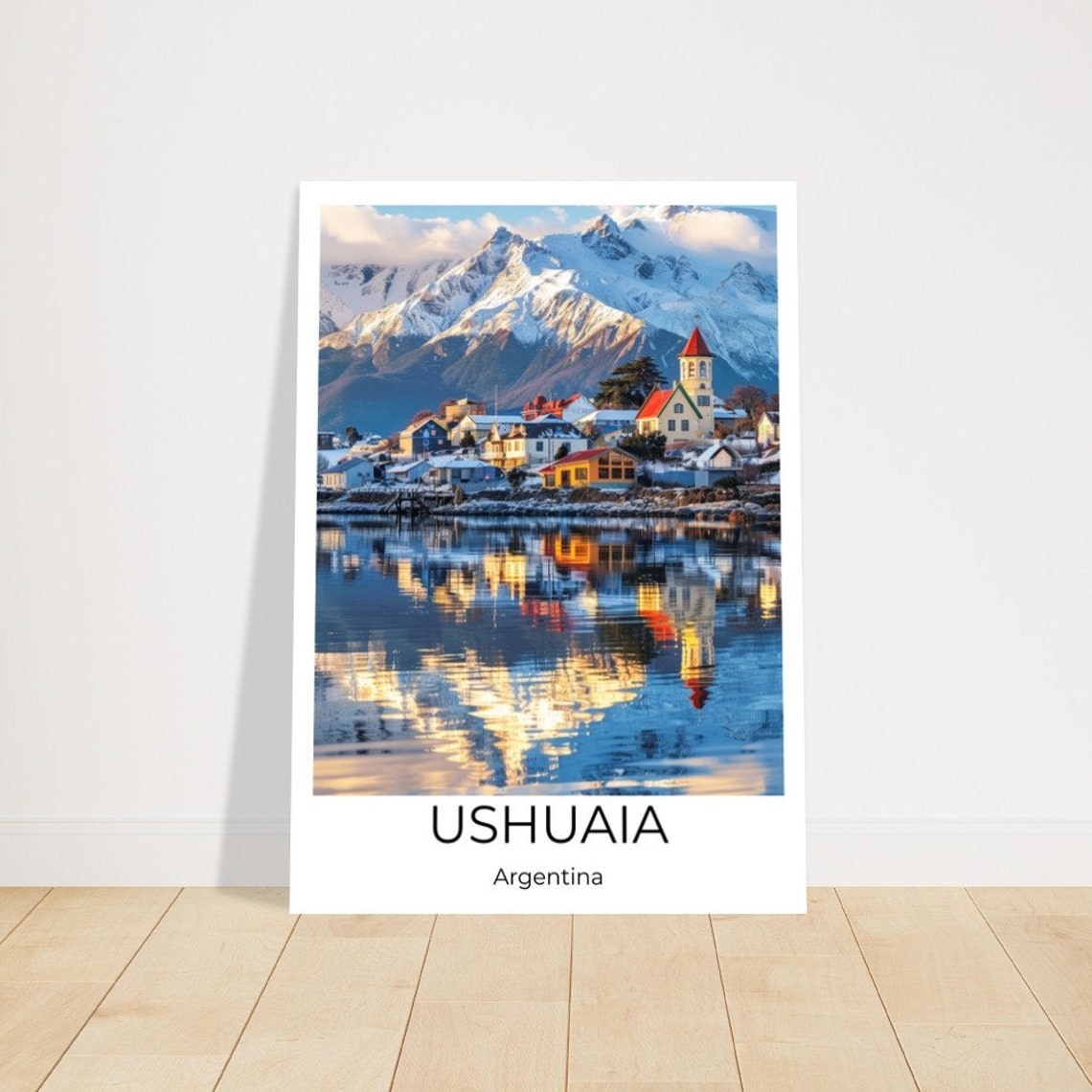 Ushuaia Argentina Snowy Mountain Town Waterfront Travel Poster