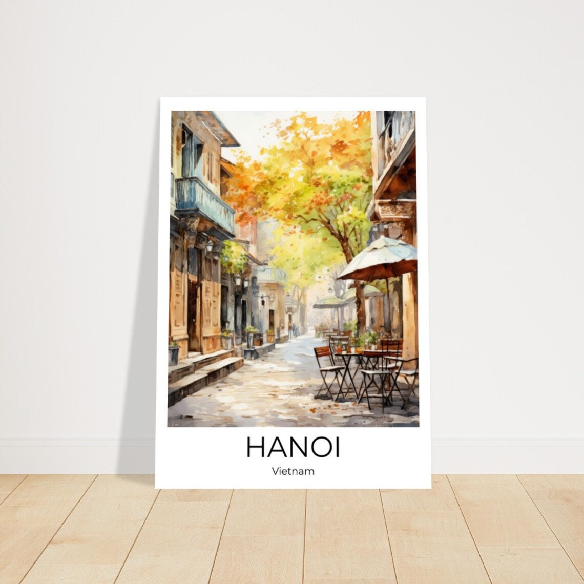 Hanoi Vietnam Old Quarter Cafe Street Watercolor Travel Poster