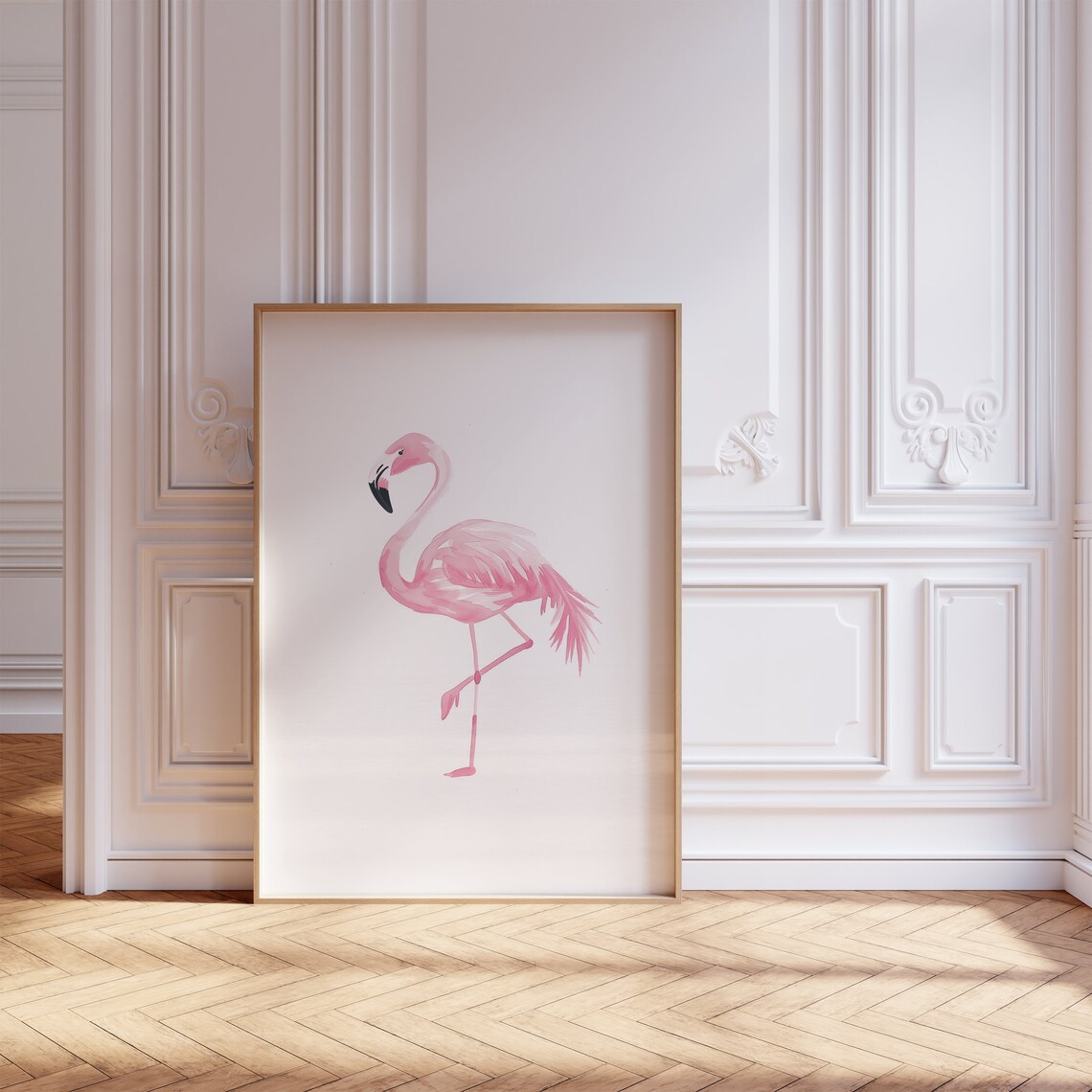 Pink Flamingo Standing Watercolor Minimalist Tropical Bird Poster - Image 2