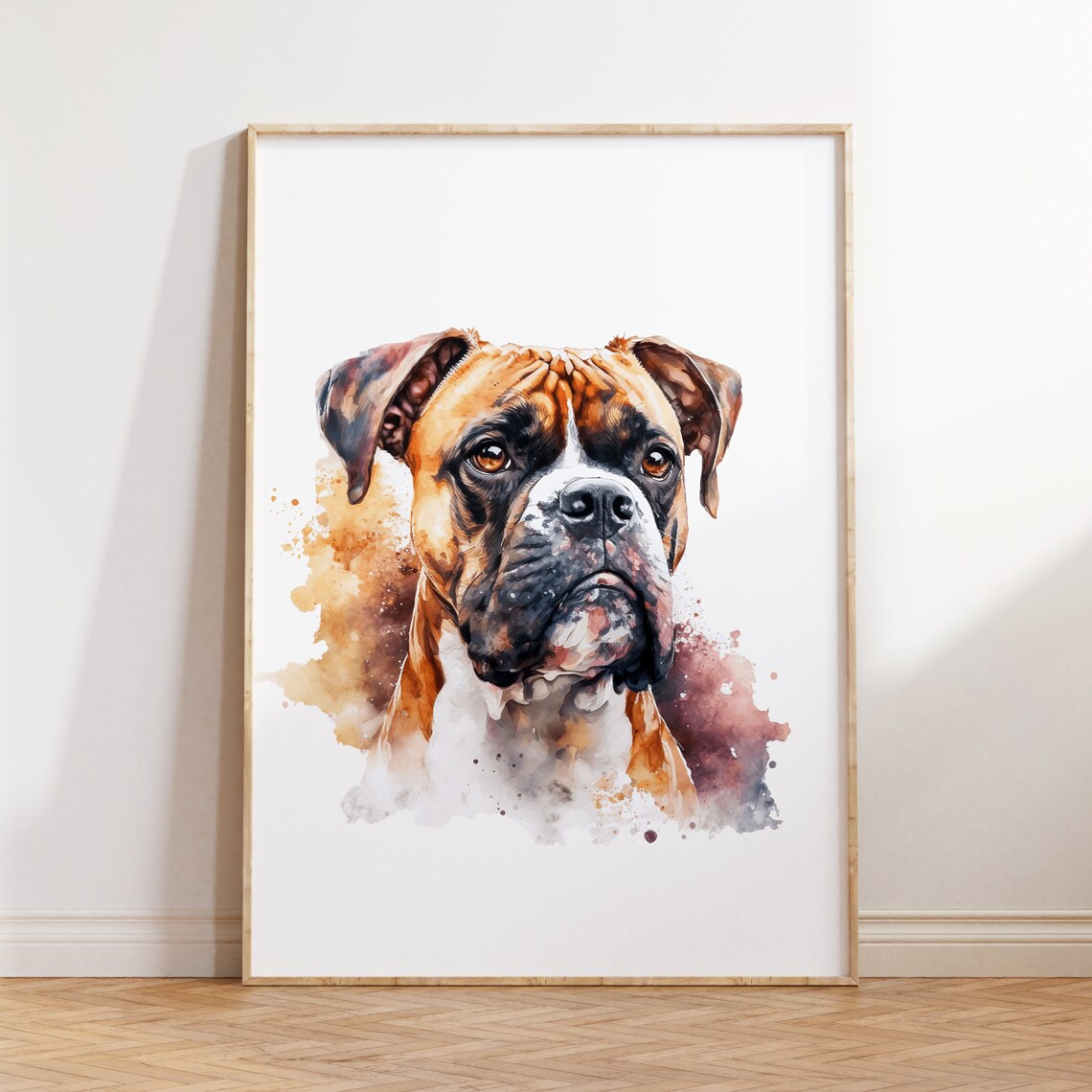 Boxer Dog Watercolor Portrait Brindle Breed Minimalist Art Poster