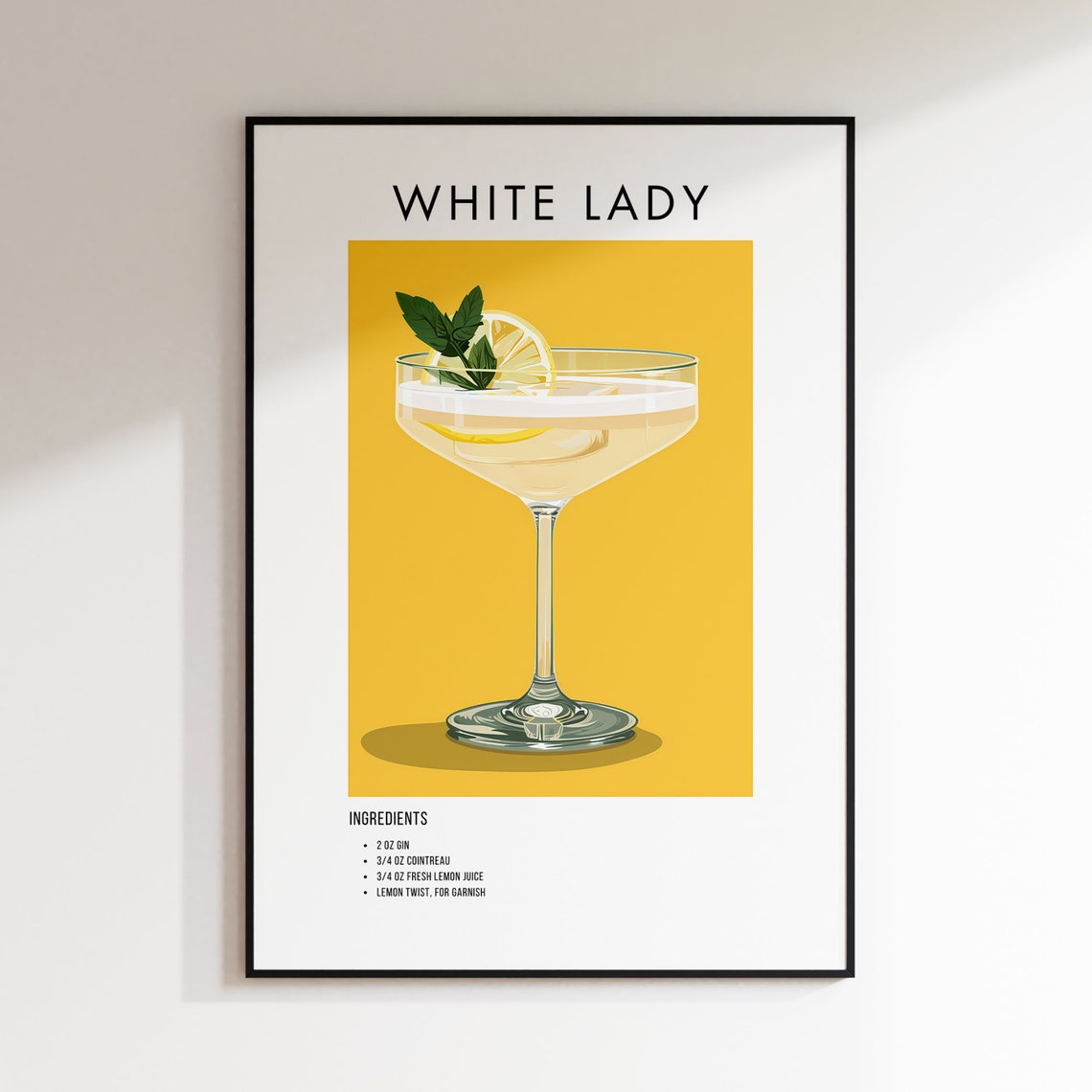 White Lady Classic Gin Cocktail Recipe Ingredient Art Poster - Image 2