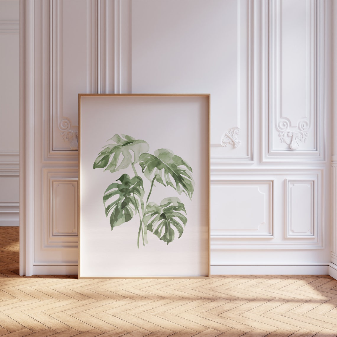Green Monstera Watercolor Leaves Tropical Botanical Art Poster - Image 2