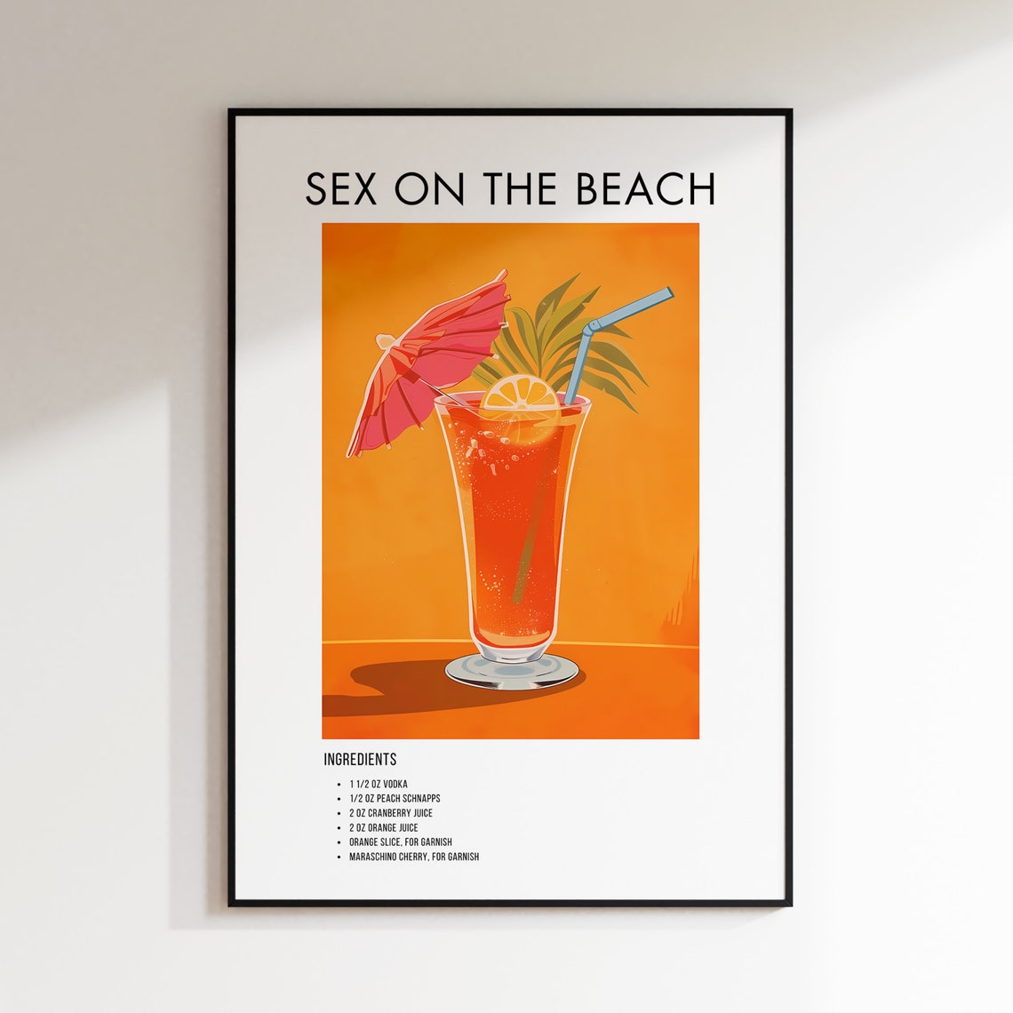Sex On The Beach Cocktail Recipe Card Modern Kitchen Bar Art Poster - Image 2