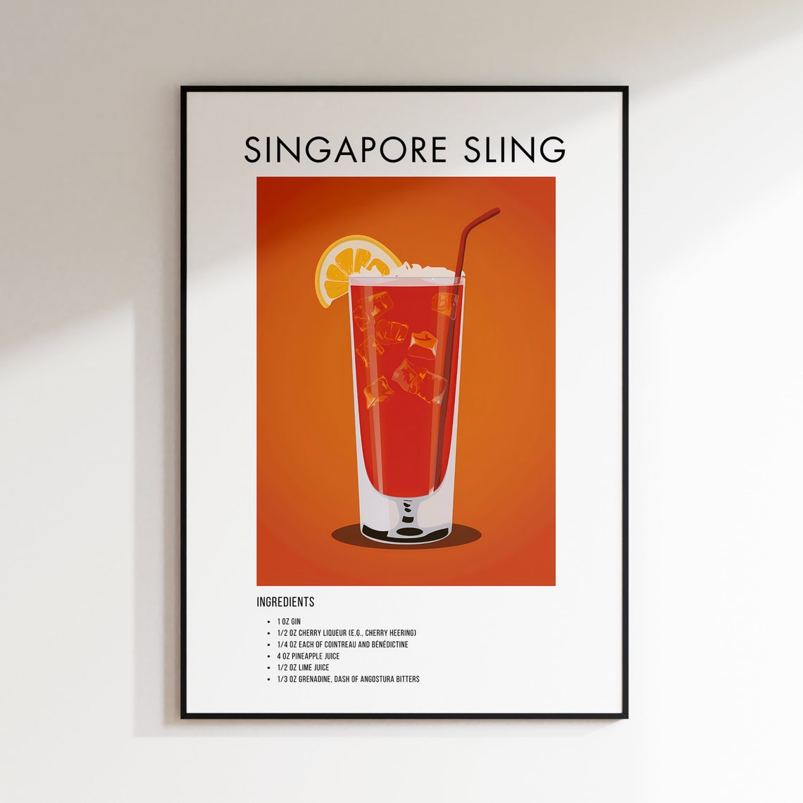Singapore Sling Classic Gin Cocktail Recipe Ingredient Art Poster - Image 2