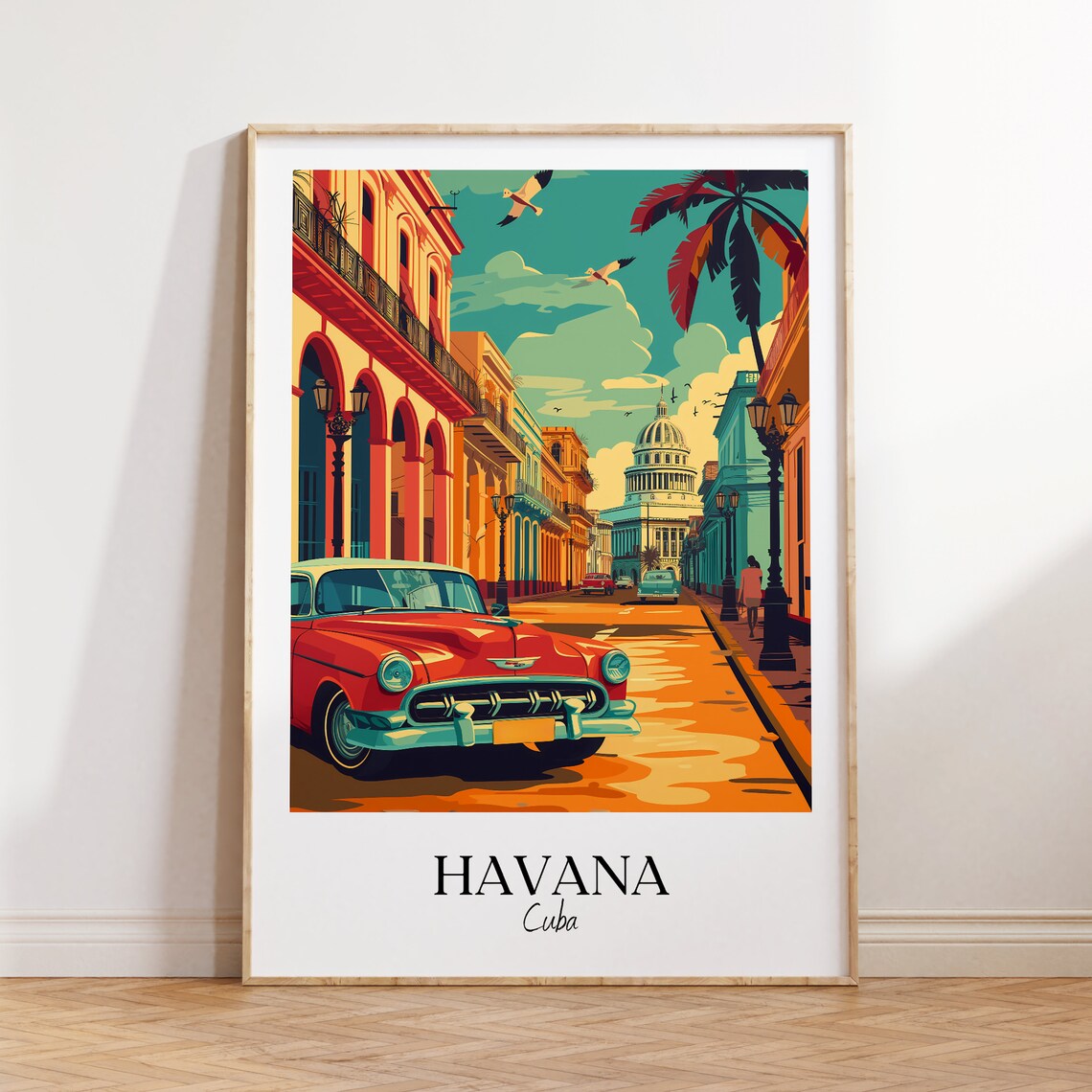 Havana Cuba Classic Car Street Old Town Vintage Travel Poster