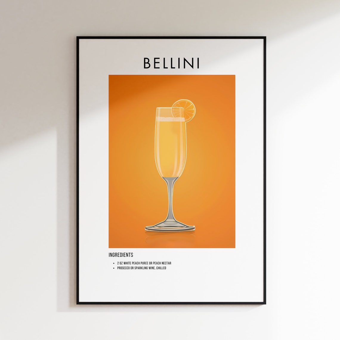 Bellini Classic Prosecco Cocktail Recipe Ingredient Art Poster - Image 2