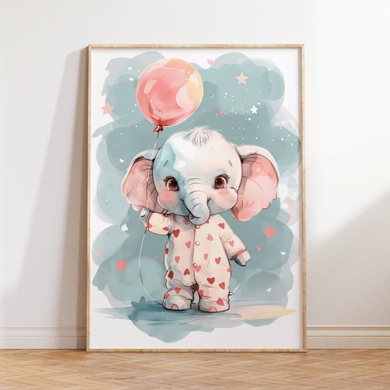 Elephant In Pajamas Nursery Poster Watercolor Art Wall Art Playroom Decor Watercolor Style Poster Wall Decor For Kids