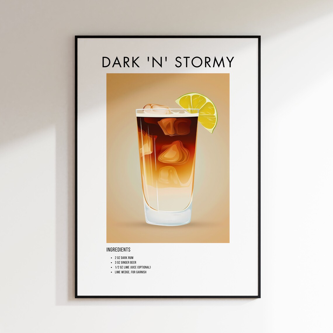 Dark N Stormy Classic Rum Cocktail Recipe Illustration Poster - Image 2