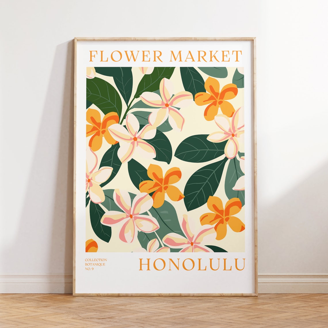 Honolulu Hawaii Plumeria Bloom Flower Market Botanical Poster