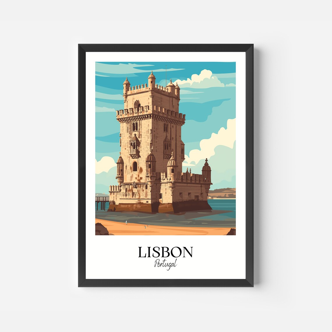 Lisbon Portugal Belem Tower Riverside Vintage Style Travel Poster - Image 2