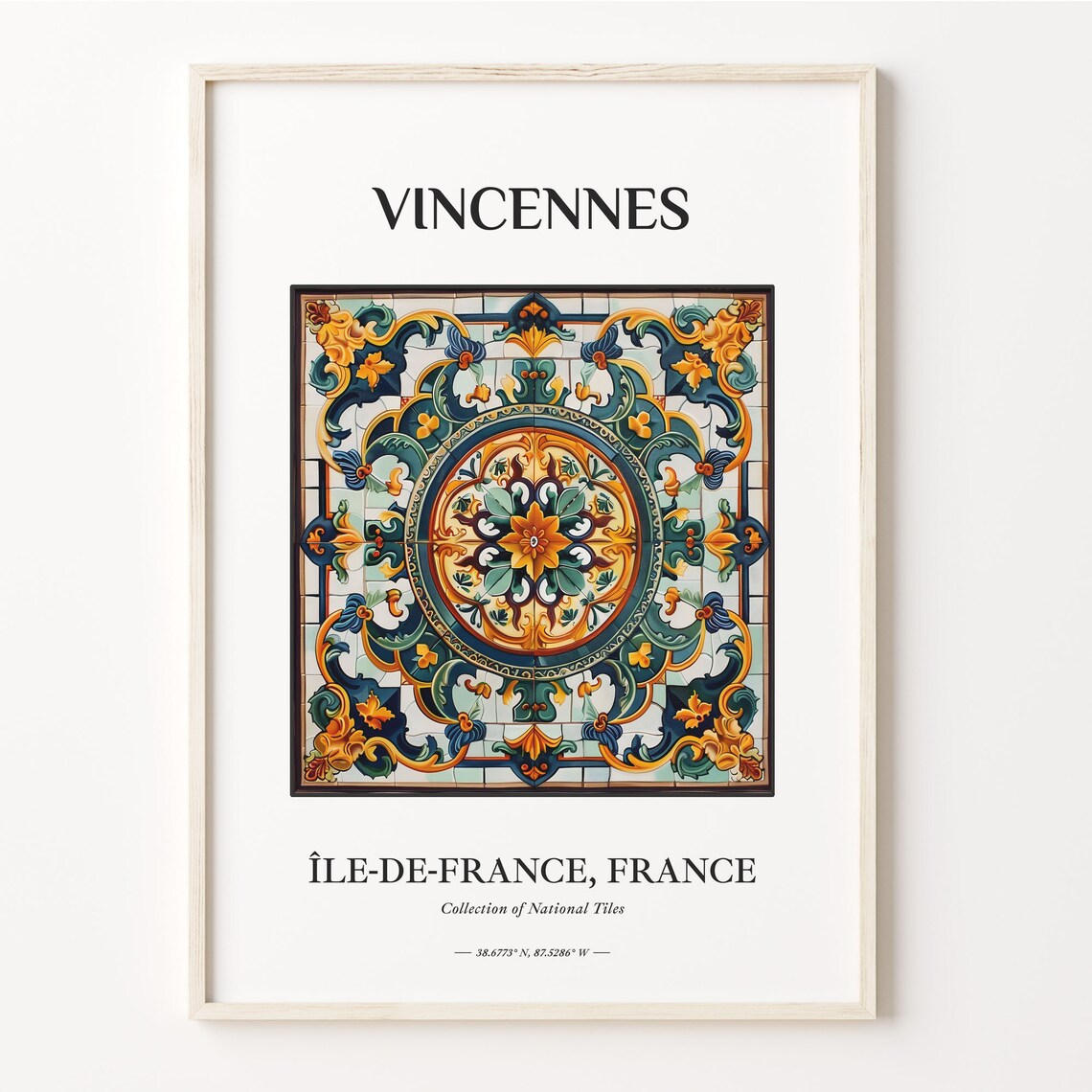 Vincennes France Ile de France Tile Medallion Art Travel Poster
