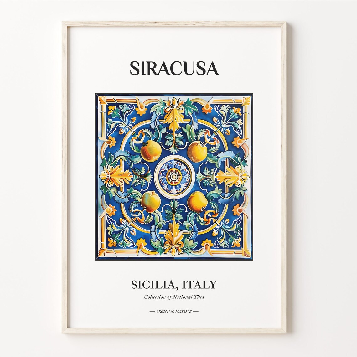 Siracusa Sicilia Italy Citrus Blossom Maiolica Tile Pattern Poster
