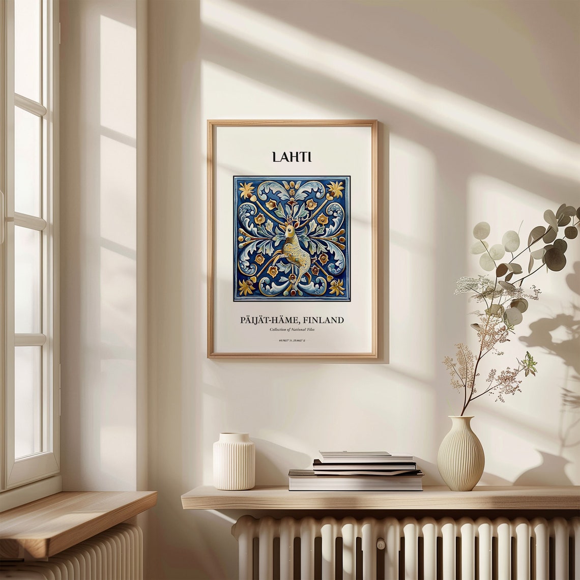 Lahti Finland Leaping Deer Folk Traditional Tile Pattern Poster - Image 3