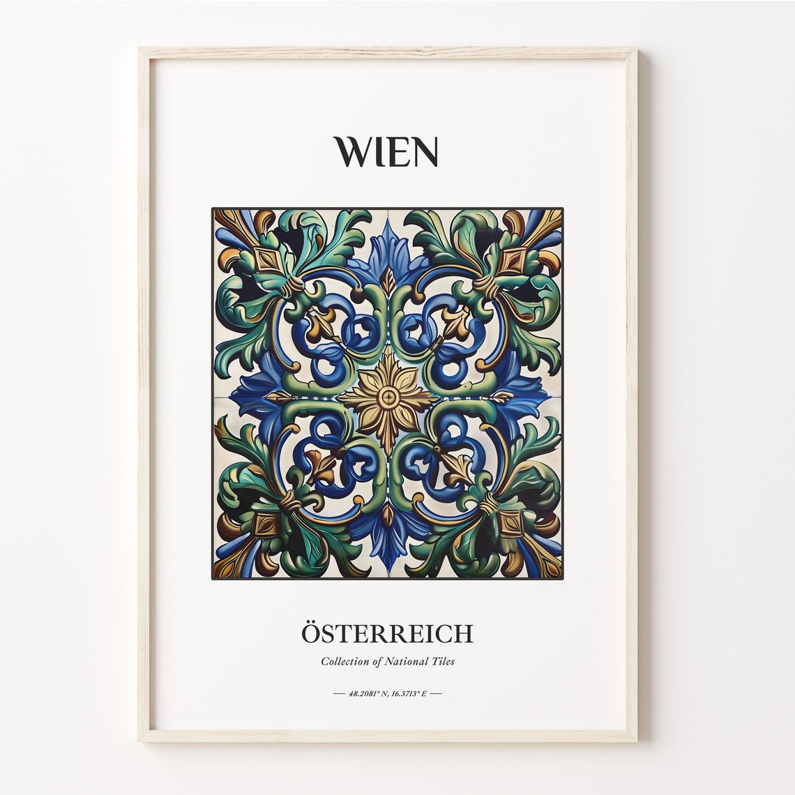 Vienna Austria Ornate Baroque Floral Green Tile Art Wall Poster